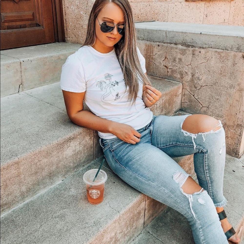 Distressed denim jeans worn once